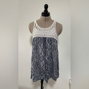 Aeropostale White and Blue Asymmetrical Tank Top